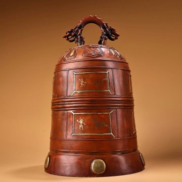 ▼渡鶴羽▼R2477純銅 紅銅製 高浮彫鏨刻塗金塗銀掛鐘 細密細工★古置物★古賞物★古擺件★蒐集家放出★唐物