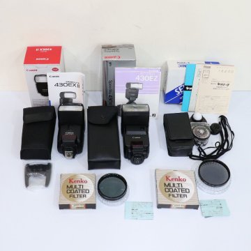 1円～ カメラ周辺機器5点! SEKONIC 露出計 L-398M/Canon スピードライト ストロボ 430EZ/430EX II/Kenko レンズフィルター 中古 送料無料！