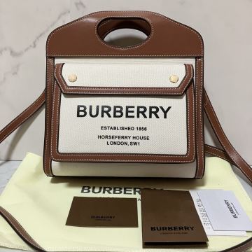 【未使用級/付属品有】BURBERRY バーバリー ミニツートン 2way ポケットバッグ ショルダーバッグ ハンド キャンバス レザー ブラウン 現行