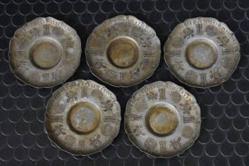 うぶ品　中国古玩　唐物　古錫　陽潮 永順店住汕頭　茶托 五客　煎茶道具　古美術品