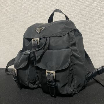 1円スタート！ 極美品 PRADA プラダ ナイロン リュック バックパック テスート ブラック NERO 黒 三角ロゴ ポコノ レザー 