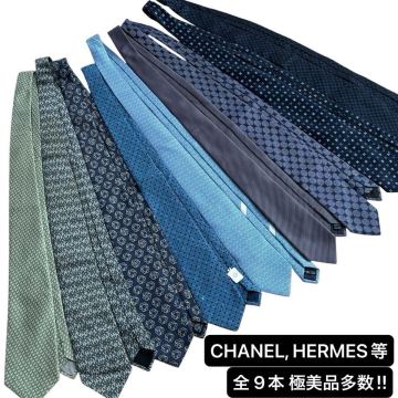 ￥1〜 全9本 極美品多数 CHANEL HERMES Salvatore Ferragamo GIORGIO ARMANI等 ココマーク シルク ブランド ネクタイ メンズ 転売商材 卸