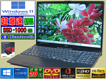 [☆超美品☆メモリ20G☆FHD液晶☆第8世代Corei7-8565U【爆速新品SSD1000G】最新Win11]AH53/D3B,DVD,Webカメラ,Wi-Fi,fice2019H&B,USB3.1