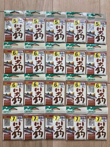 ゆうパケットミニ180円発送！　(オーナー) 　川虫鈎　鈎5〜7号　ハリス0.4〜0.6号　計20点セット