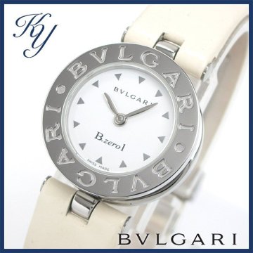 1円～ 3ヶ月保証付き 磨き済み 美品 本物 定番 人気 BVLGARI ブルガリ ビーゼロワン BZ22S 革ベルト ホワイト レディース 時計