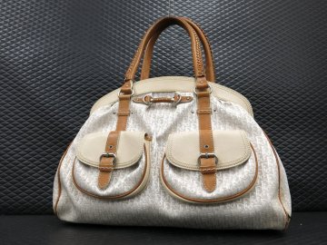 ◆Christian Dior クリスチャン・ディオール◆トロッター◆キャンバス カーフ レザー 本革◆ハンド バッグ◆ベージュ系 SV金具◆A12671