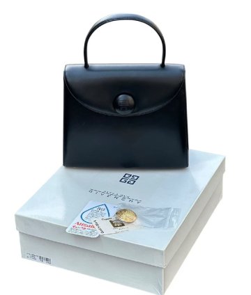 保管品◆ジバンシイGIVENCHYヴィンテージVintageケリー型Kelly黒金ボックスカーフ・レザーブラック黒レディースハンドバッグ