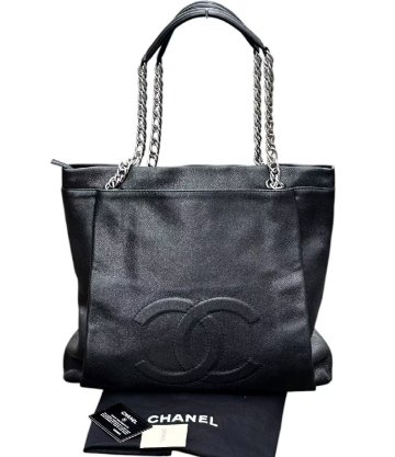 超美品◆本物シャネルCHANELキャビアスキンマトラッセデカココマークヴィンテージVintageシルバー金具チェーンバッグトートバッグ腋下黒銀