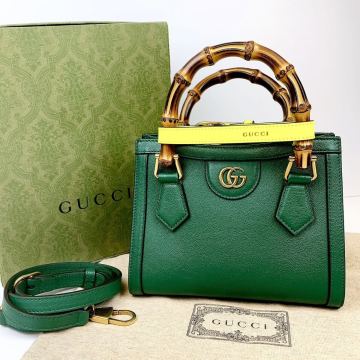 1円 グッチ ◆新品未使用◆ GUCCI ダイアナ ミニ バンブー 2way ハンドバッグ ショルダーバッグ GGマーモント ダブルG グリーン 655661