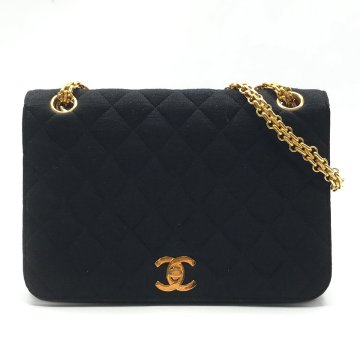 1円 美品 CHANEL シャネル マトラッセ コットン ココマーク ターンロック チェーン ショルダーバッグ ブラック ブランド 鞄 a9429