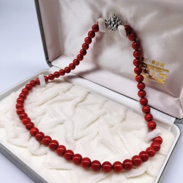【激レア!!】赤珊瑚 サンゴ ネックレス 8mm?8.5mm 47cm SILVER 刻印 41.6g 珊瑚 jewelry necklace 大珠 アクセサリー コーラル