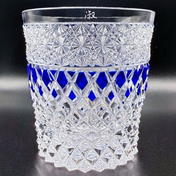 江戸切子小林 日本工蕓會正會員 小林淑郎 「ルリ菊つなぎ矢來オールドグラス」 切子 酒器 クリスタルガラス ロックグラス 江戸切子