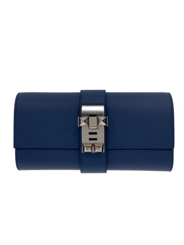 HERMES◆メドール/POCHETTE MEDOR 23 VEAU SWIFT/クラッチバッグ/レザー/BLU