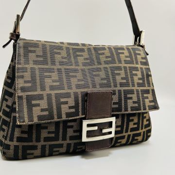 1円 FENDI フェンディズッカ柄 マンマバケットワンショルダーバッグ 26325ナイロンレザーブラウン　レディース　正規品本物