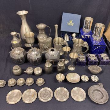 ◆錫製品 ピューター 大量まとめ売り TUMASEK ROYALE Selangor PEWTER TIN ジョッキ 水差し 花瓶 茶器 酒器 金屬工蕓 アンティーク 269-33