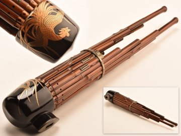【流】時(shí)代和楽器 煤竹鳳凰蒔絵笙 箱付 UB691