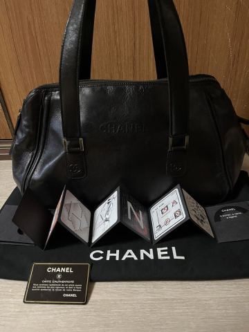 1000円～正規品 美品 CHANEL シャネル ココマーク ロゴ ミニボストンバッグ ショルダーバッグ シールシール?カード?袋あり レザー 黒色
