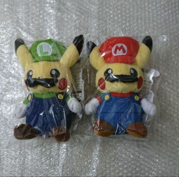 ポケモンセンターオリジナル　ポケモン×マリオ　コラボぬいぐるみ　マリオピカチュウ ルイージピカチュウ 2體セット　未使用　タグ付き