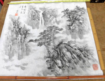 まくり　山水図　唐もの　紙本　肉筆