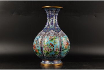 [URA]七寶焼/花鳥図七寶花瓶/H38cm?重量約4.5kg/7-9-36　(検索)骨董/七寶焼/壷/蓋物/花瓶/花器/花生/花入/唐物/古玩