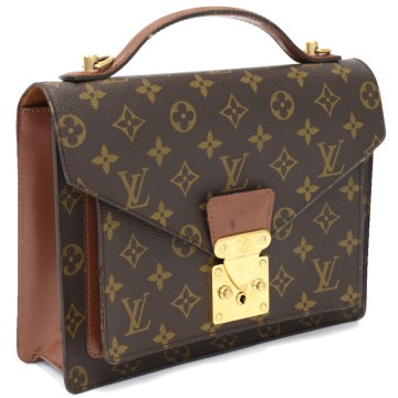 1円◎美品 LOUIS VUITTON ルイヴィトン ハンドバッグ セカンドバッグ モンソー26 M51187 モノグラム ブラウン◎E.Cie.tI-06