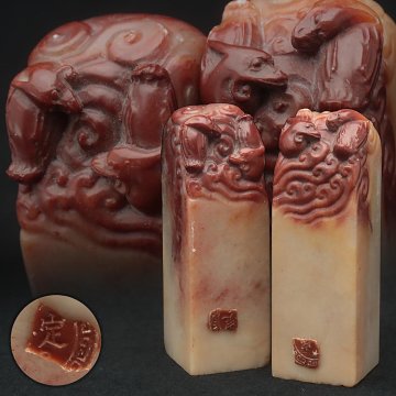FC431 中國(guó)美術(shù) 鑑定蝋印 壽山芙蓉石彫 鴛鴦文印材?芙蓉石雕鴛鴦鈕章 一対 書(shū)道具 文房四寶 中國(guó)古玩 唐物 古美術(shù)