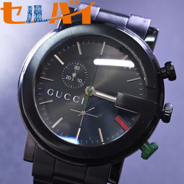 本物 超美品 グッチ Gクロノグラフ ウェブポイント オールブラック メンズウォッチ 男性用腕時計 純正ブレスレット GUCCI CHRONOGRAPH