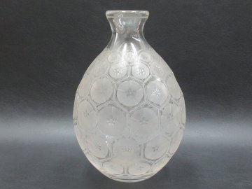 D2605 切子 ガラス 亀甲花文 花瓶 花入 花生 ガラス花器