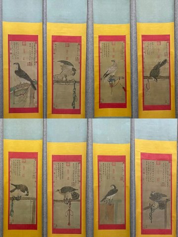 ◆羽彰・古美術◆Y2044中国古書道◆宋徽宗 花鳥8條屏 掛け軸 書画立軸 水墨中国画巻物 肉筆逸品 肉筆保証品