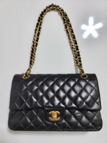 1円スタート 正規品 100％保証 CHANEL シャネル マトラッセ25 ダブルフラップ ダブルチェーンショルダーバッグ ブラック 16番臺 ラムスキン