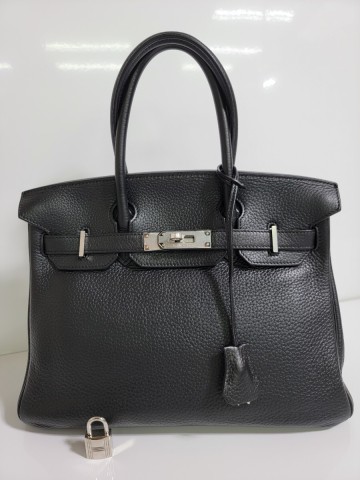 1円スタート 正規(guī)保証 HERMES エルメスバーキン30 トゴ ブラック シルバー金具 □刻印 ハンドバッグ レディース