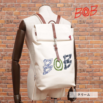 1円/BOB/バックパック 丈夫キャンバス ロゴ アップリケ 遊び心 自立式 リュック リュックサック バッグ カバン 新品/クリーム/jb337/