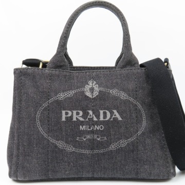 201962★1円スタート★PRADA プラダ 極美品 カナパ 2WAY ショルダーバッグ 斜め掛けO(jiān)K ハンドバッグ デニム ブラック