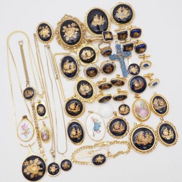 (LSM0902) 1円 リモージュ 等 陶器 アクセサリー 大量 セット ネックレス ブレスレット ペンダントトップ ブローチ 指輪等 まとめて
