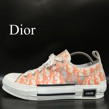 1円【極美品】DIOR ディオール ローカットスニーカー B23 トロッター オブリーク キャンバス メンズ ロゴ オレンジ ホワイト 白 サイズ28cm