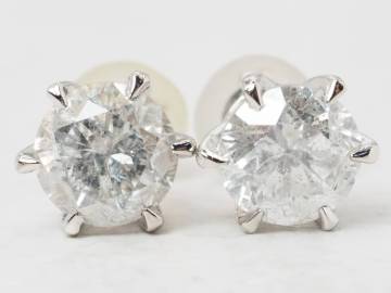 【8450A】Pt900/K18WG 天然ダイヤモンド 計1.24ct/0.63ct/0.61ct/1.78g ピアス