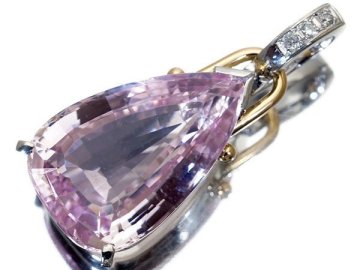 1円～【ジュエリー極】超希少！超大粒上質天然クンツァイト24.4ct＆ダイヤモンド 高級Pt900＆K18YGヘッド ソーティング k992rm【送料無料】