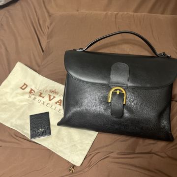 希少 美品 レザー DELVAUX 本革 デルヴォー ゴールド金具 黒 バッグ トリヨン ブリオン The Row handle HERMES より最古 ベルギー