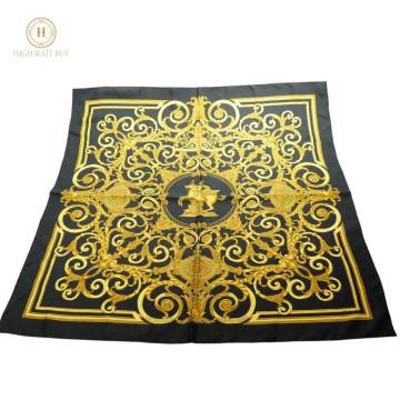 1円スタート 極美品 HERMES エルメス カレ90 LES TUILERIES チェルリー公園 大判 スカーフ 服飾 小物 ブラック ゴールド シルク レディース