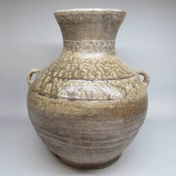 「都内コレクター所蔵品」クメール時代　陶器製 青褐釉双耳壷 カンボジア　スンコロク　宋胡録 スワンカローク　東南アジア諸国古陶器11722