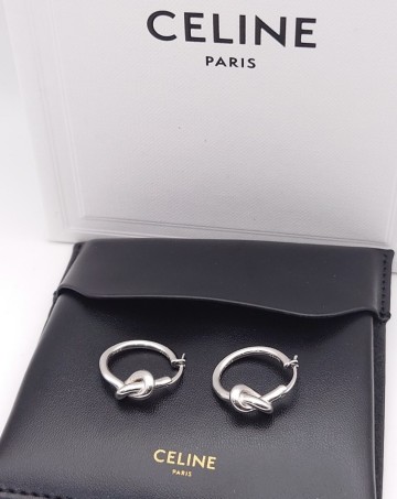 【SR-953】 美品 CELINE ピアス ノットスモールフープ UCA1215 ペア セリーヌ シルバーカラー アクセサリー ブランド 元箱 元袋 付