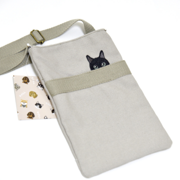 新品 うちの子 ポシェット グレー ミニショルダーバッグ 猫 刺繍 ネコ 動物 かわいい ショルダーポーチ レディース 斜めがけ アニマル