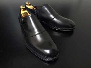 使用僅か フェラガモ 9EE Ferragamo シングルモンク ショートサイドジップ ドレスシューズ 黒 1058