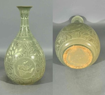 ▼渡鶴羽▼R8665 コレクター放出 朝鮮古美術 高麗磁 李朝時代 古高麗 高麗青磁玉壺春瓶