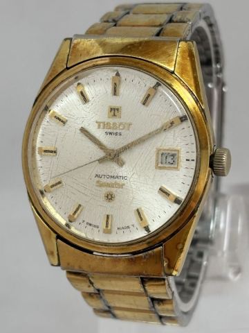 【234-1】1円〜【稼働品】TISSOT ティソ シースター 自動巻き デイト 純正ベルト シルバー メンズ 同梱不可