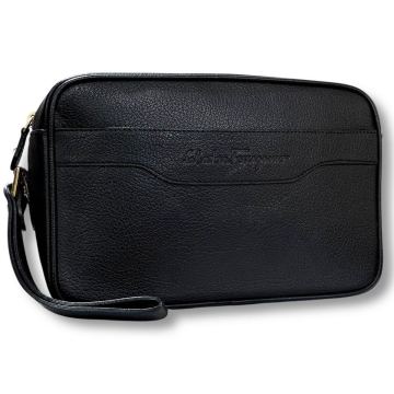 【圧倒的高級感】サルヴァトーレフェラガモ セカンドバッグ オールレザー ブラック Salvatore Ferragamo クラッチ メンズ 黒 ビジネス