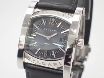 稼動品 1円～☆BVLGARI ブルガリ QZ レディース腕時計 アショーマ AA39S 黒文字盤 デイト スクエア 革ベルト アナログ/DA1335-58916