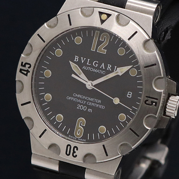 1円 稼働 ブルガリ SD38S SD38SVD ディアゴノ AT/自動巻 ブラック文字盤 メンズ腕時計 5540700 10BLT KMR