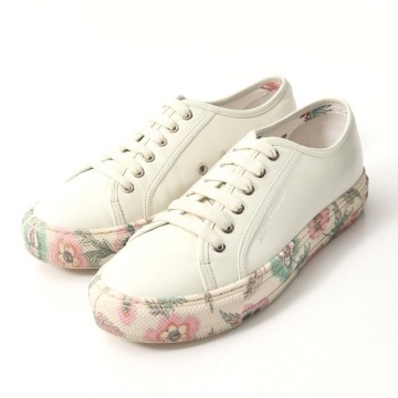 MI2506*イタリア製 サルヴァトーレフェラガモ 7C(24cm相当) レザースニーカー ガンチーニ 花柄ソール フラワープリント 靴