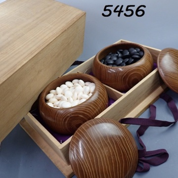 ●FK-5456　極上天然本蛤　那智黒碁石セット　43号　厚み12.2mm程度　碁笥付き　黒厚碁石 20251101